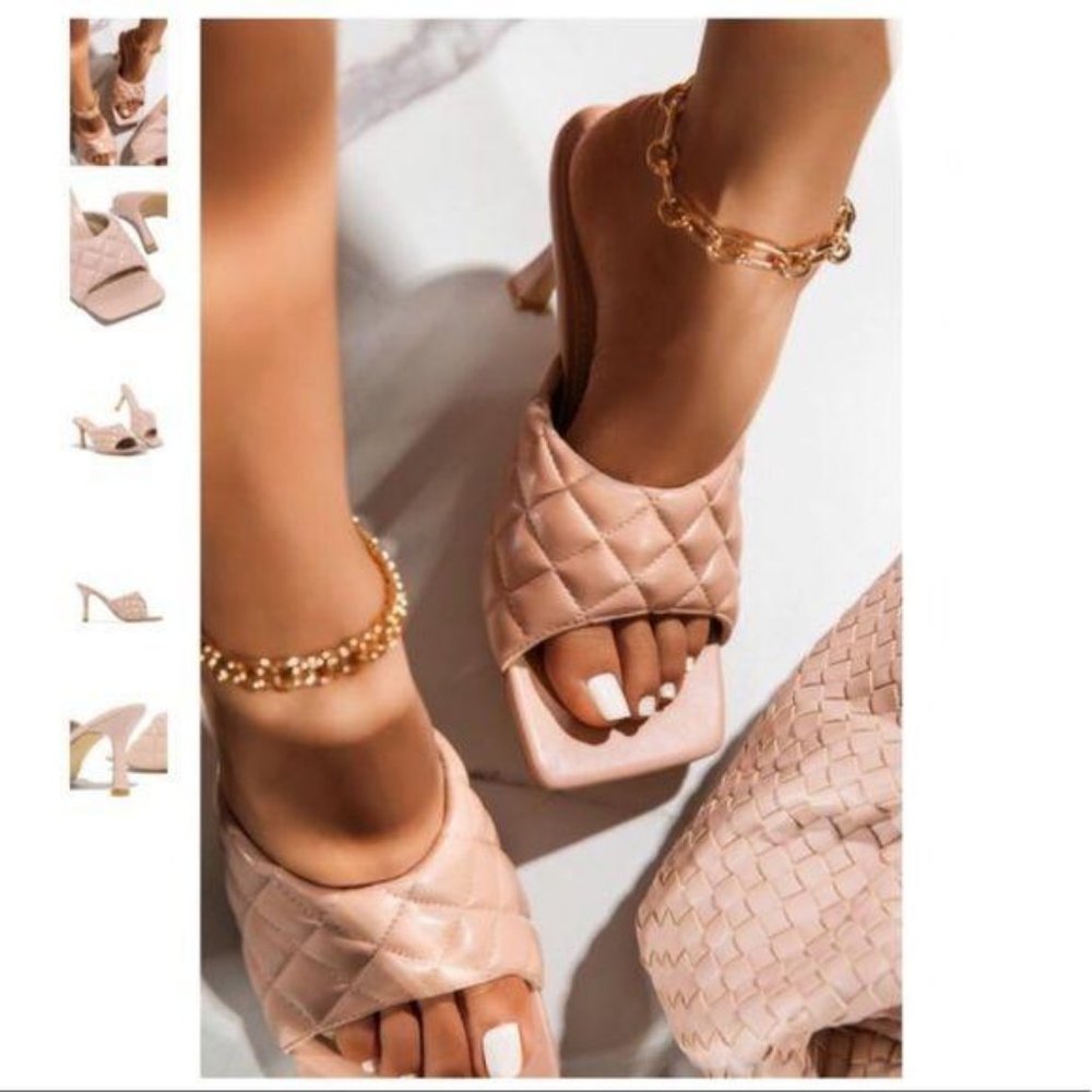 !! NEW !! SQUARE TOE Quilted Mules in Nude - Picture 5 of 9